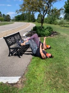 Fitness outdoors with bench