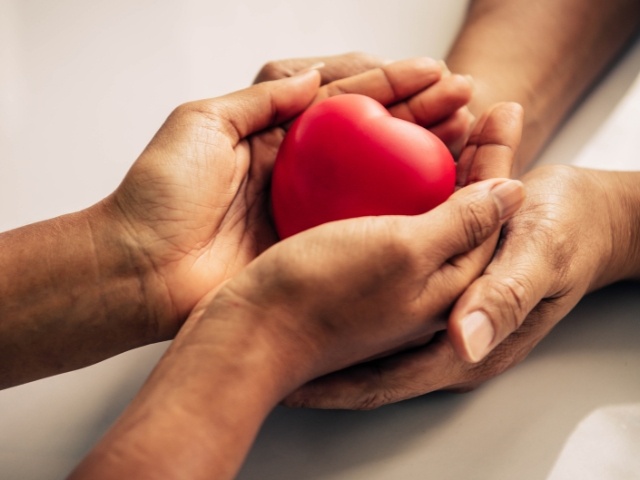 two sets of hands holding a heart shaped object