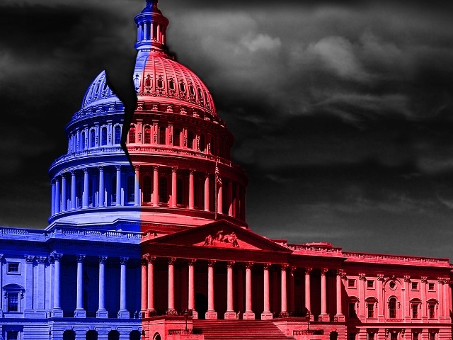 US Capital building in Red and Blue representing a political divide