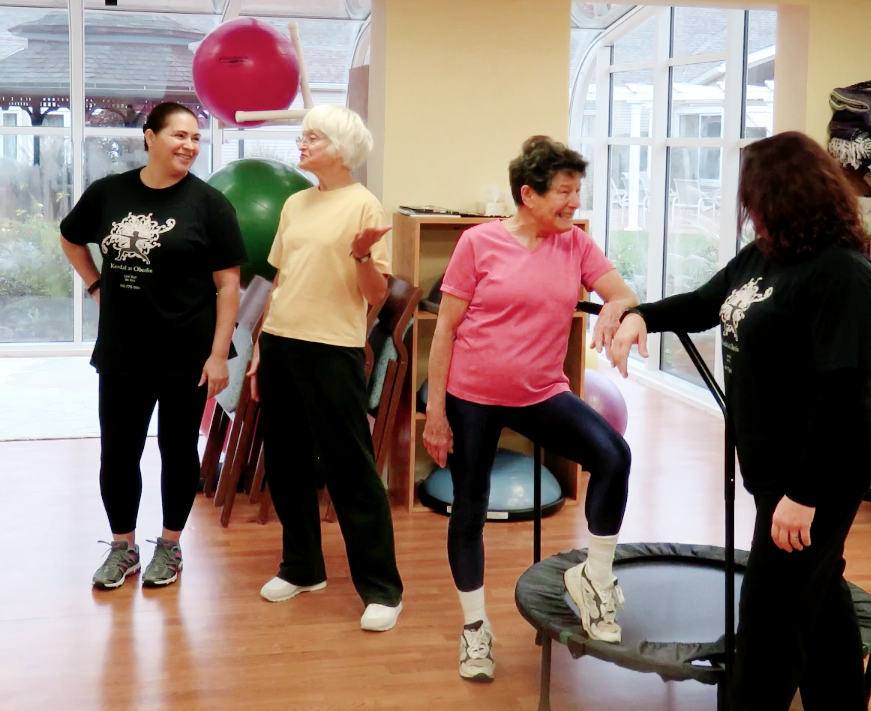 A group of ladies in an exercise class at Kendal at Oberlin.