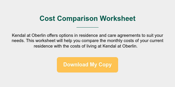 Cost Comparison Worksheet _________ &nbsp; Kendal at Oberlin offers options in residence and care agreements to suit your needs. This worksheet will help you compare the monthly costs of your current residence with the costs of living at Kendal at Oberlin. &nbsp;&nbsp;